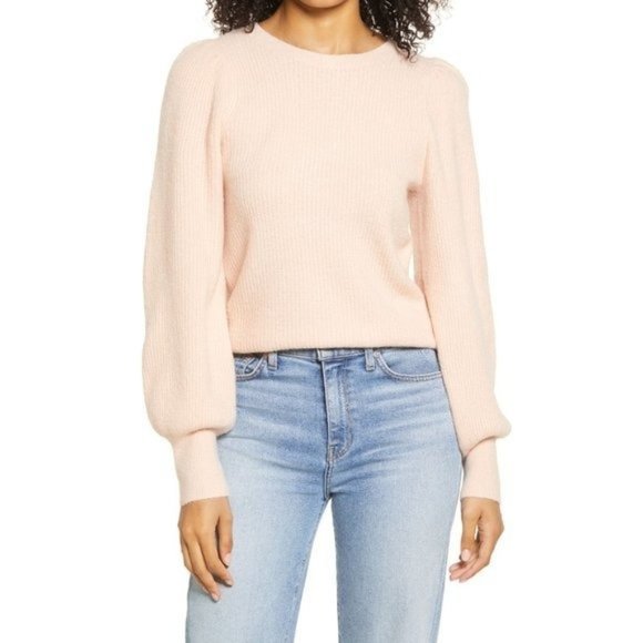 HALOGEN Blouson Sleeve Sweater in Pink Chintz - XS - NWT - Picture 1 of 3